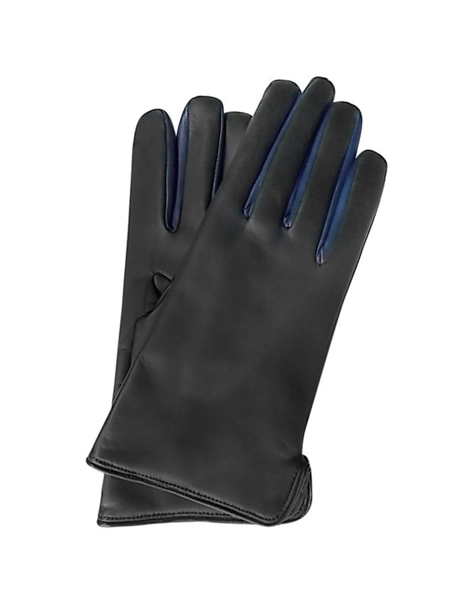 Black Leather Gloves w/Wool Lining & Blue Trim<Forzieri Discount