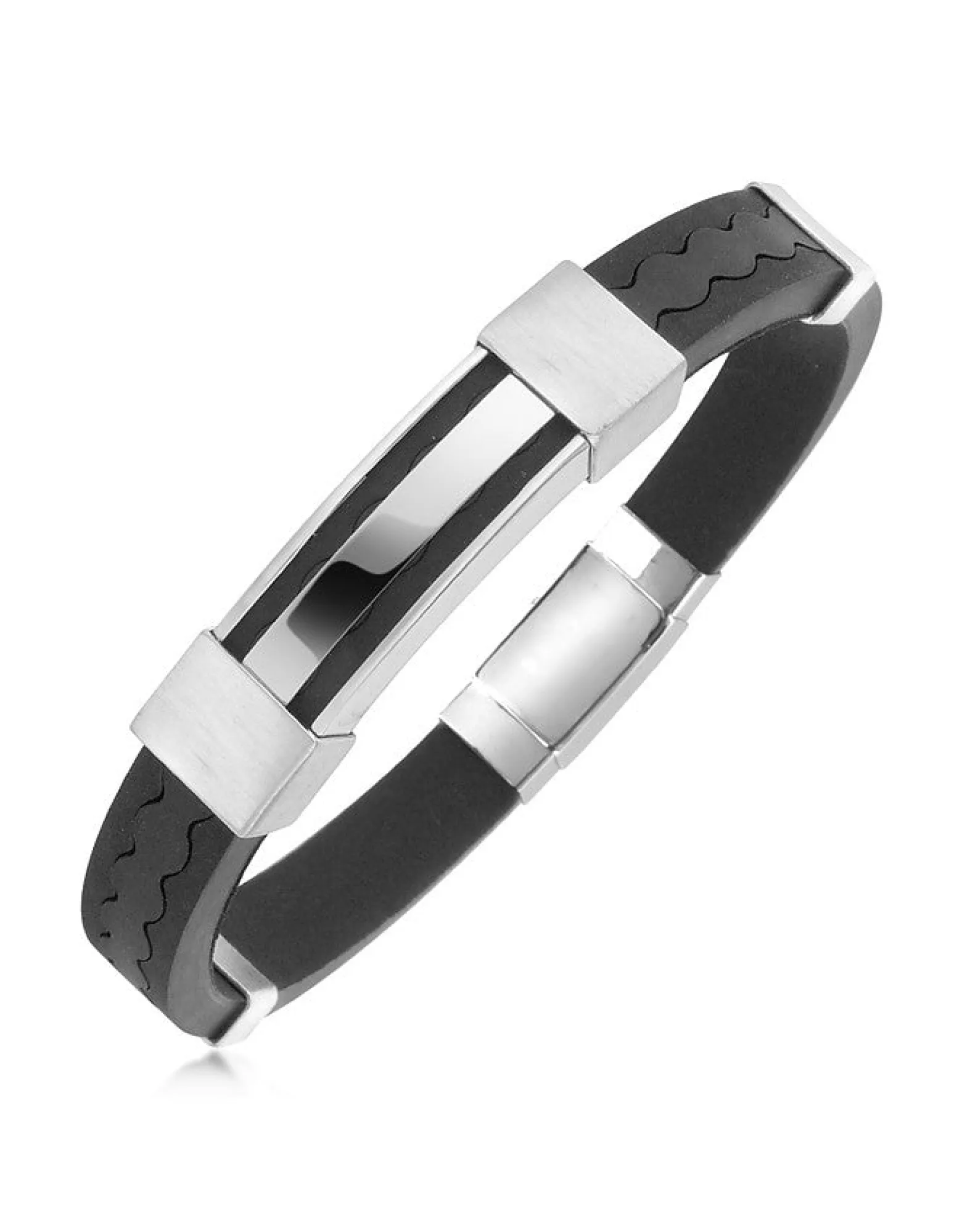 Black Rubber and Stainless Steel Bracelet<Forzieri Hot