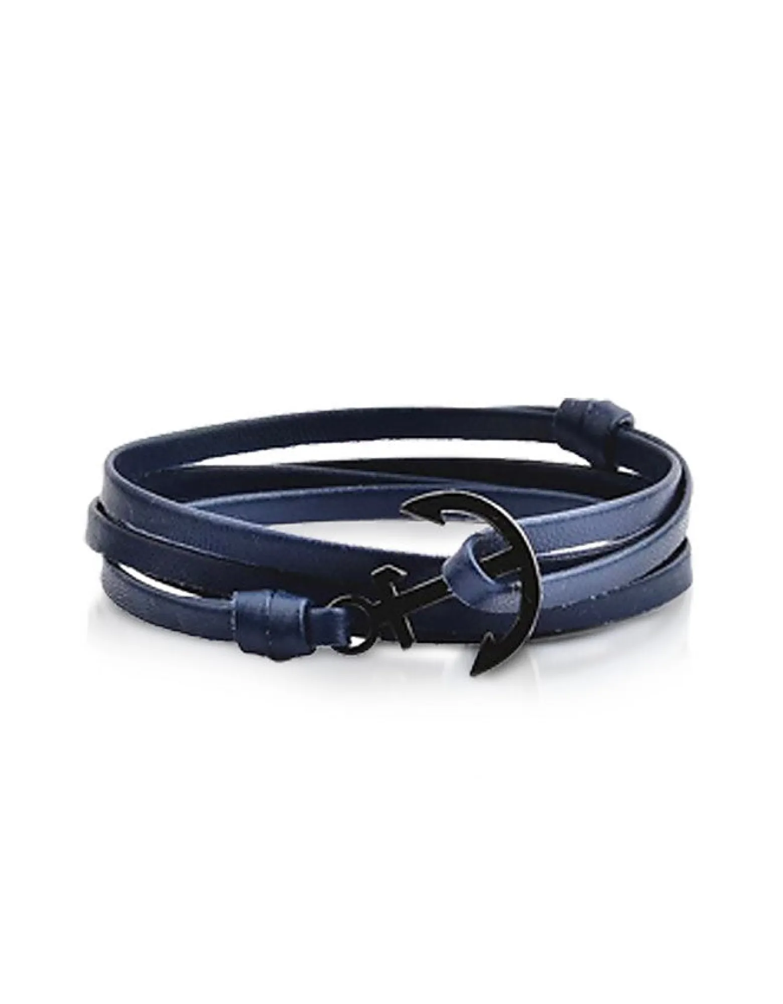 Blue Leather Men's Double Bracelet w/Black Anchor<Forzieri New