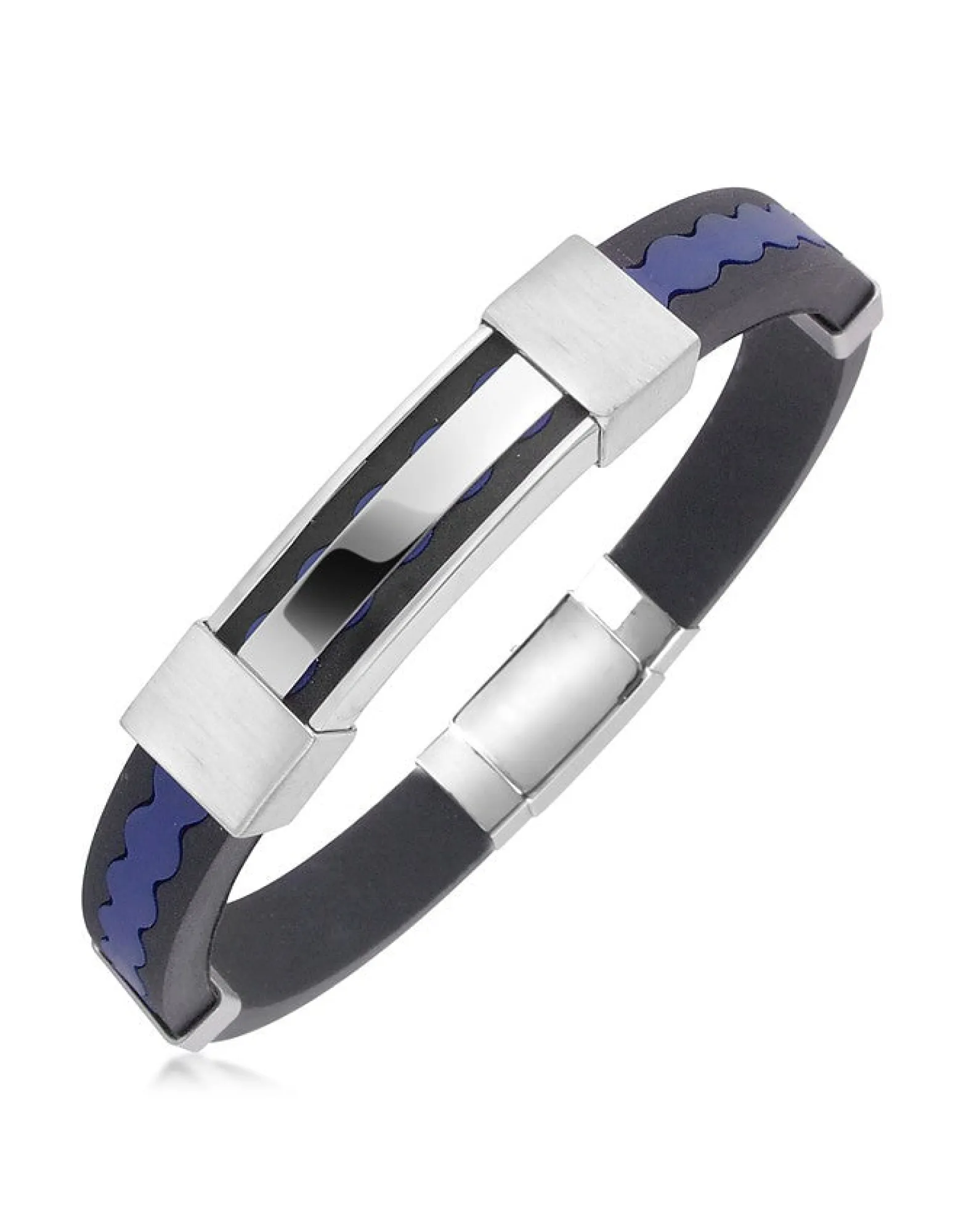 Blue Rubber and Stainless Steel Bracelet<Forzieri Discount