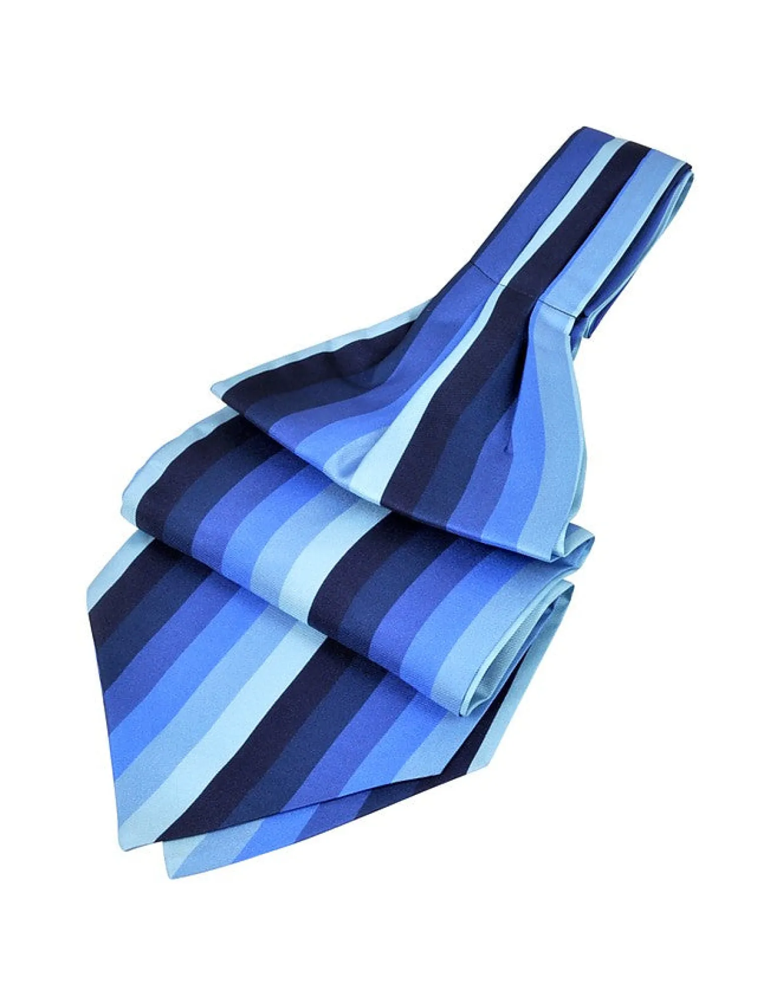 Blue Vertical Stripe Tone on Tone Woven Silk Ascot<Forzieri Store