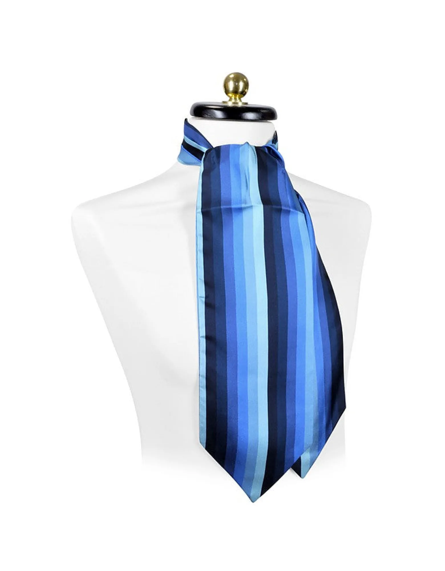 Blue Vertical Stripe Tone on Tone Woven Silk Ascot<Forzieri Store