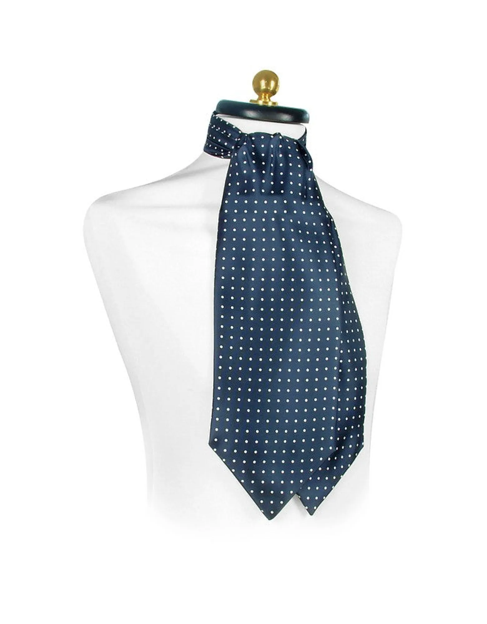 Dark Blue Polkadot Printed Twill Silk Ascot<Forzieri Outlet