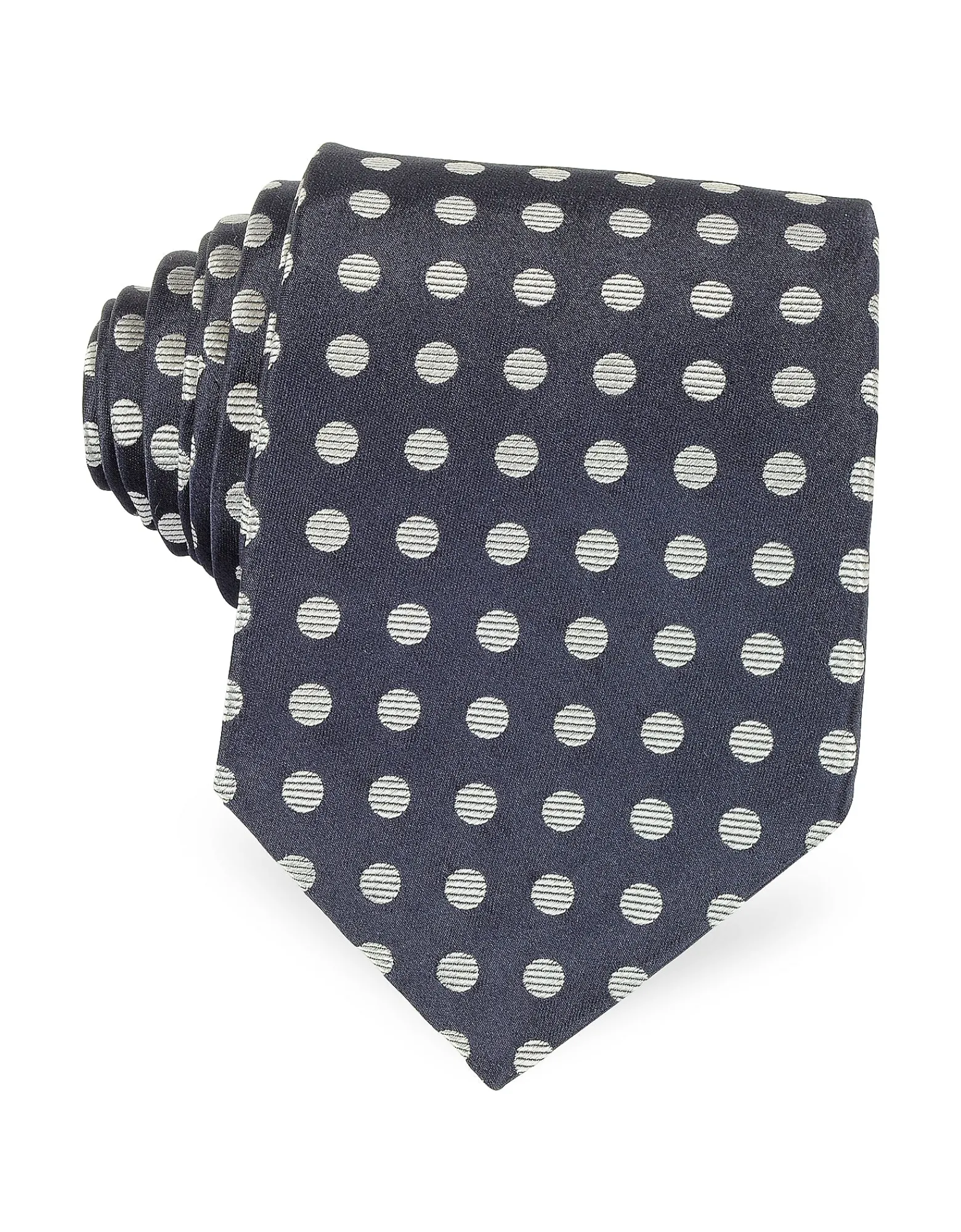 Dark Blue with Gray Large Woven Dots Men's Pure Silk Tie<Forzieri Online