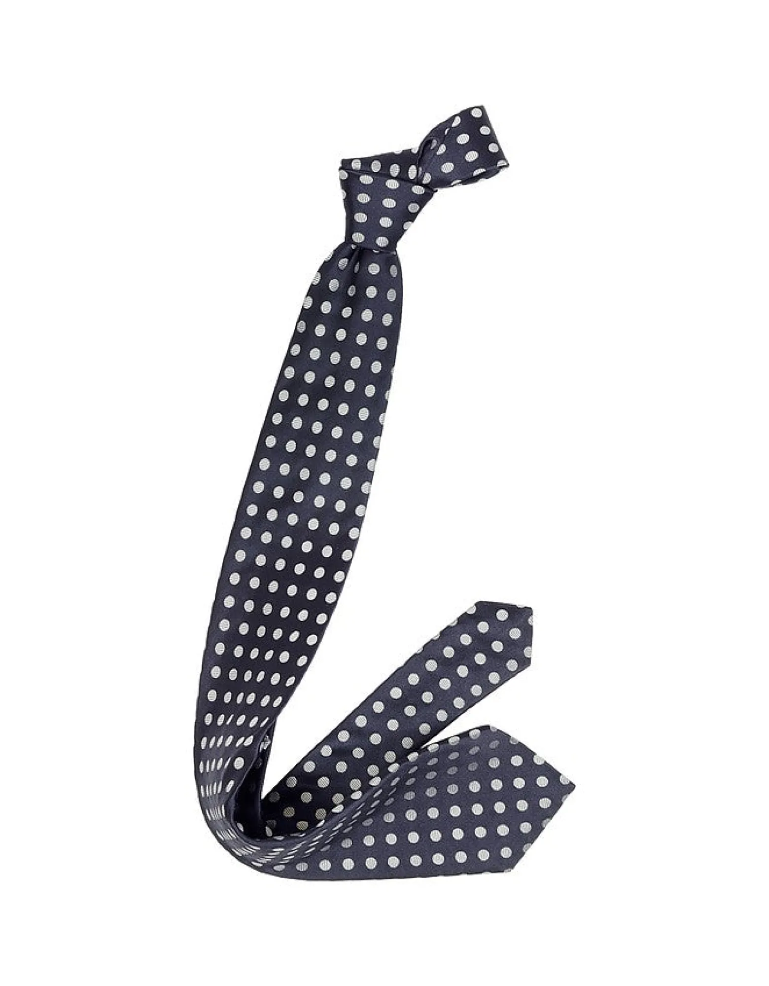 Dark Blue with Gray Large Woven Dots Men's Pure Silk Tie<Forzieri Online