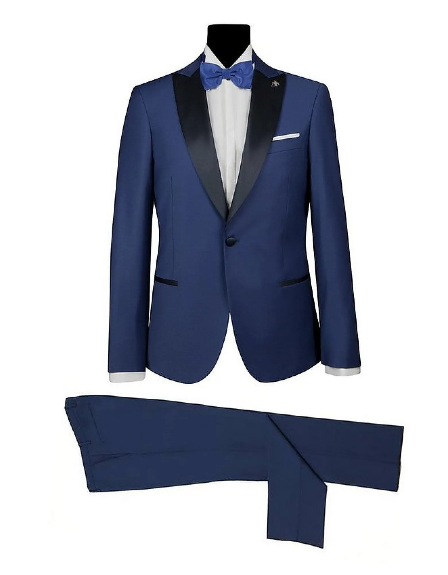 Men's Bluette Satin Peak Lapel Tuxedo<Forzieri Cheap