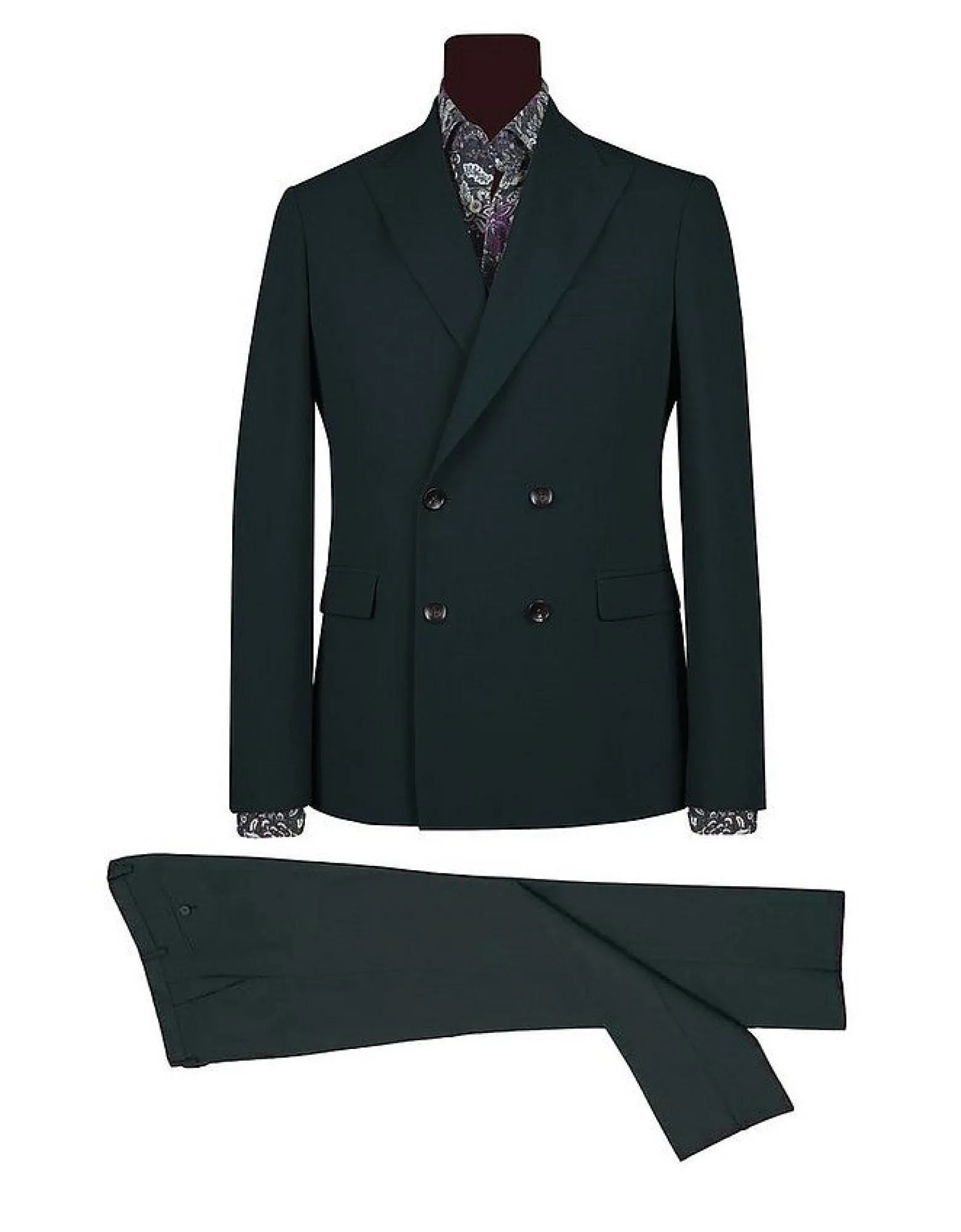 Men's Double Breasted English Green Suit<Forzieri Clearance