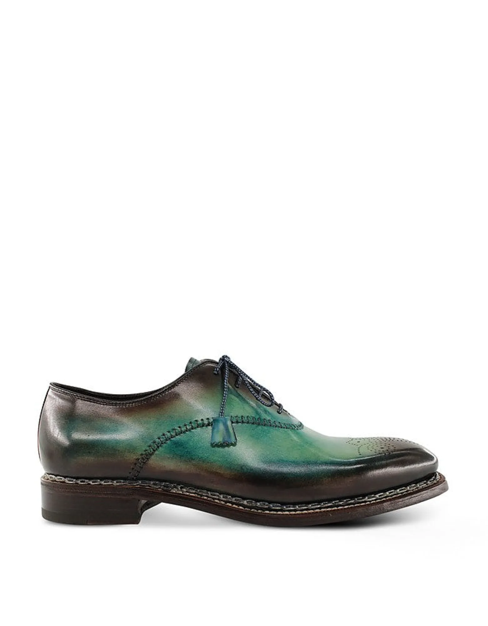 Men's Green and Brown Leather Oxford Shoes<Forzieri Store