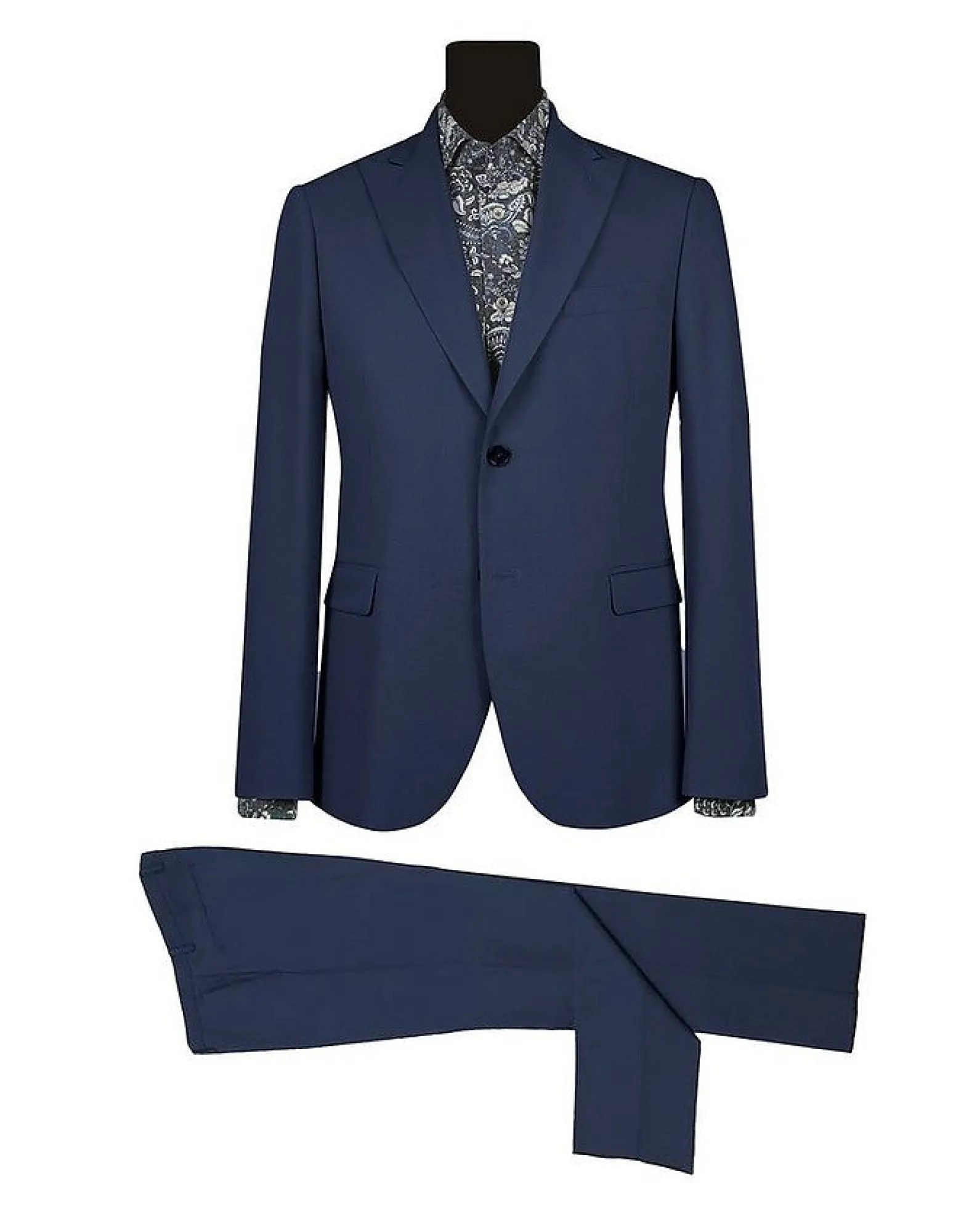 Men's Wide Peak Single Breasted Bluette Suit<Forzieri New