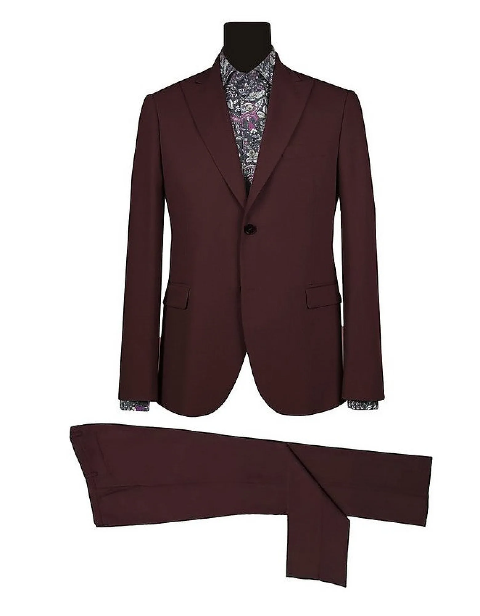 Men's Wide Peak Single Breasted Bordeaux Suit<Forzieri Shop