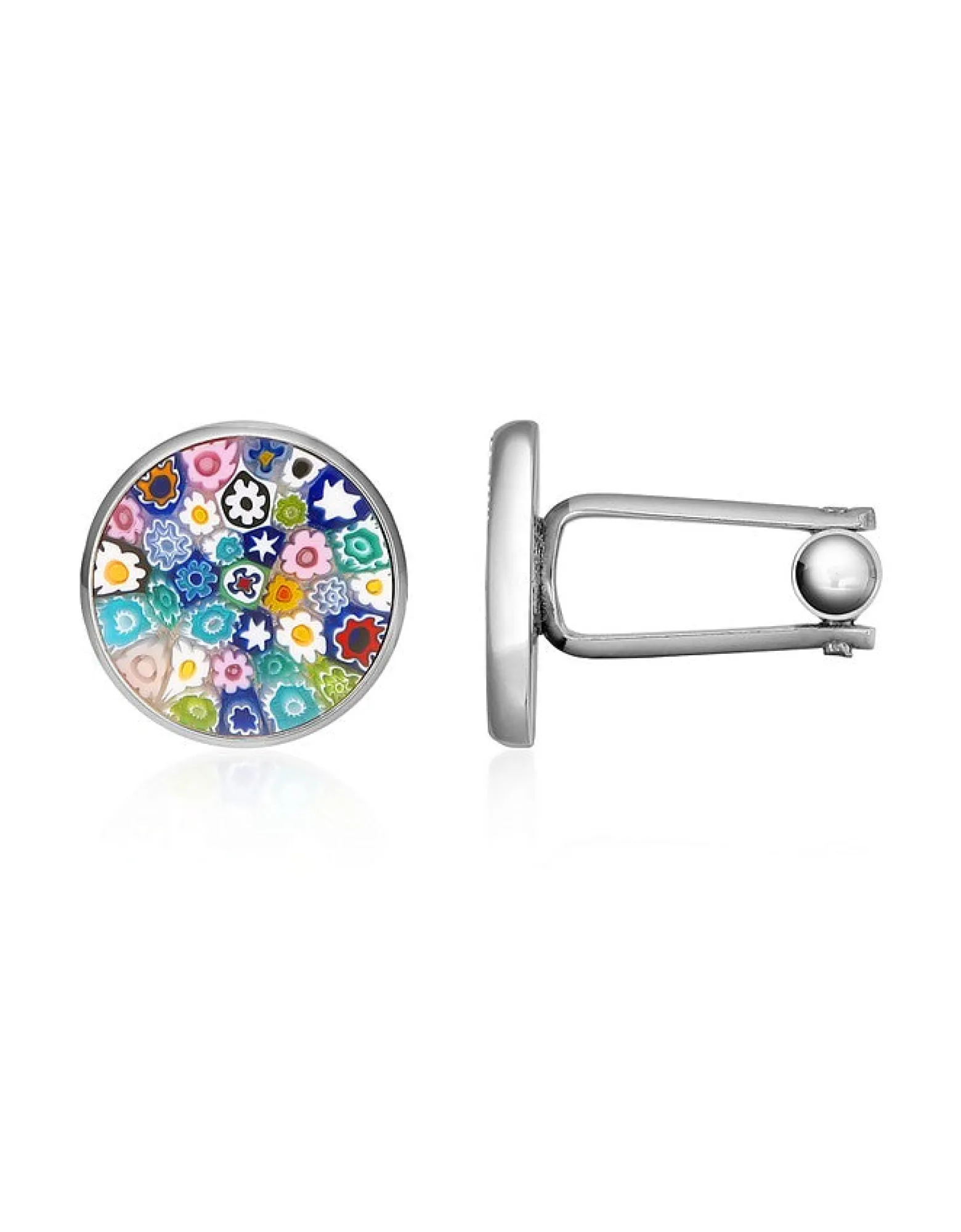 Millefiori Murano Glass Silver Plated Cuff links<Forzieri Store