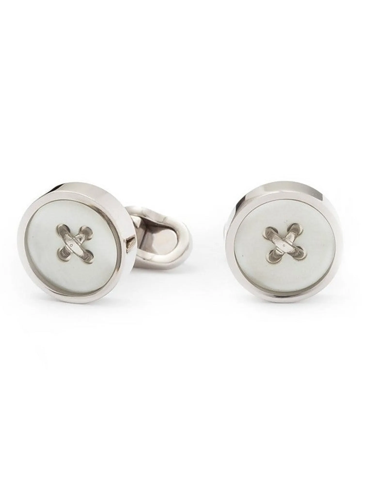 Mother-of-Pearl Button Silver Plated Cuff links<Forzieri Store