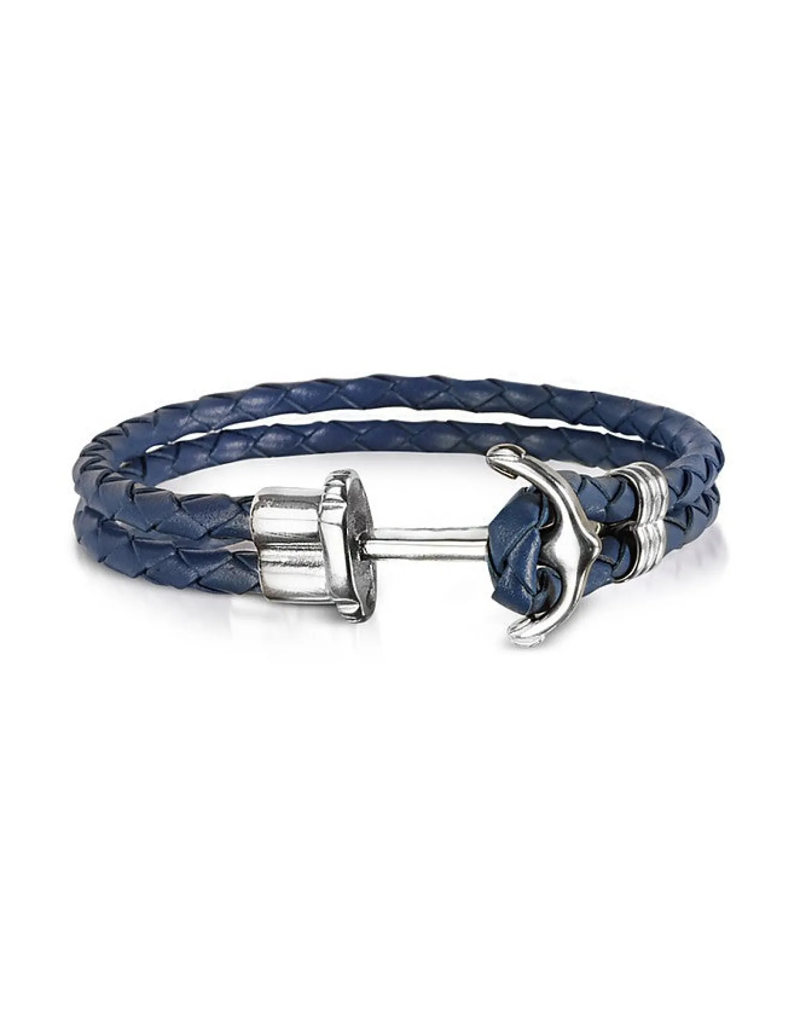 Navy Blue Leather Men's Bracelet w/Anchor<Forzieri Best