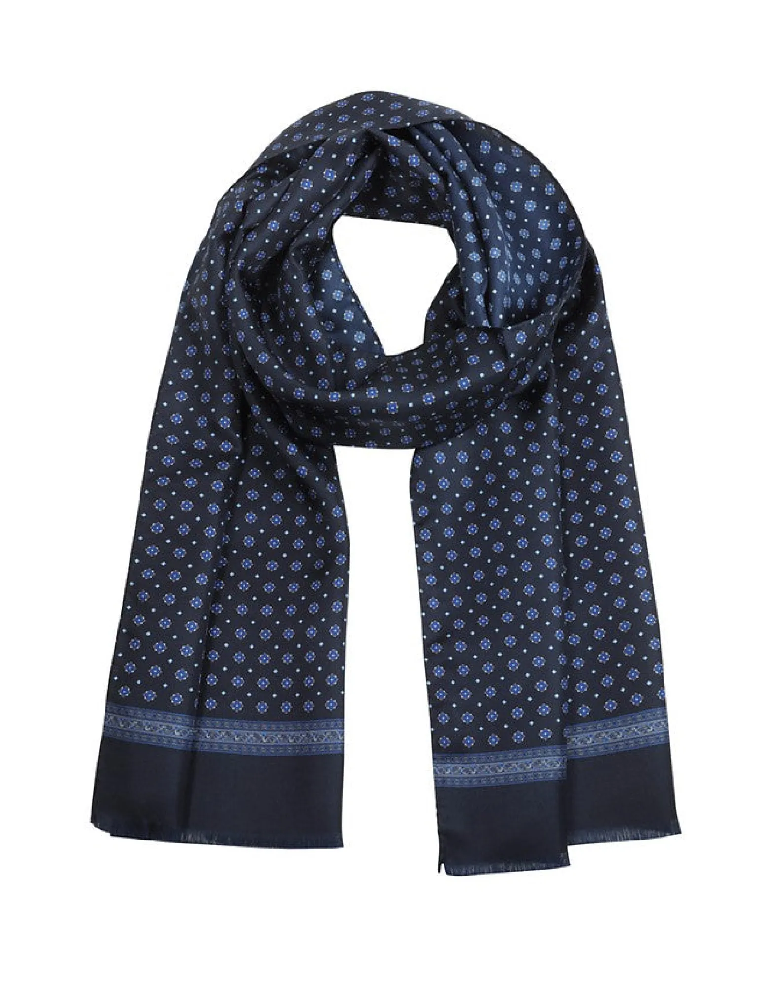 Navy Blue Printed Silk Scarf<Forzieri Cheap