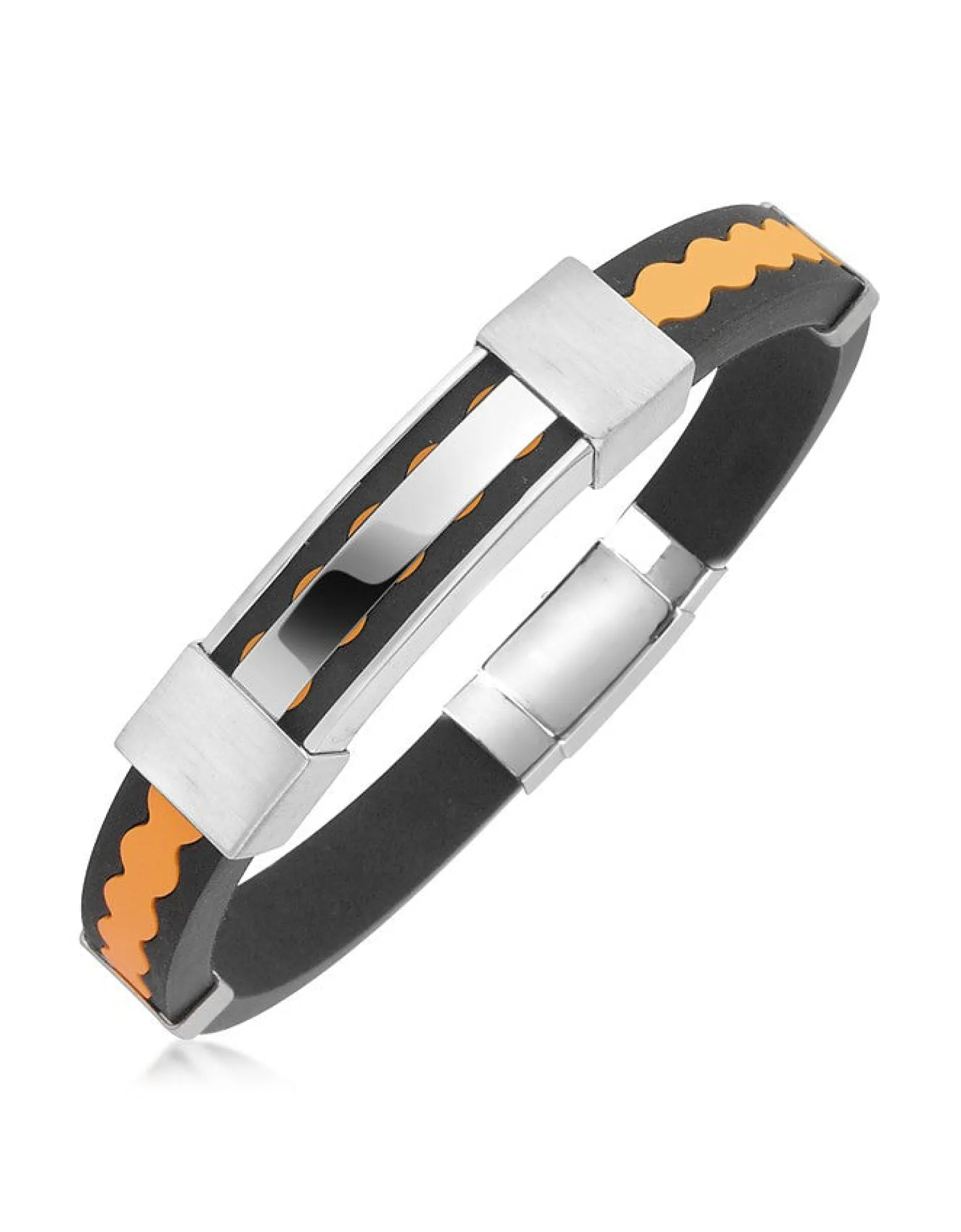 Orange Rubber and Stainless Steel Bracelet<Forzieri Store