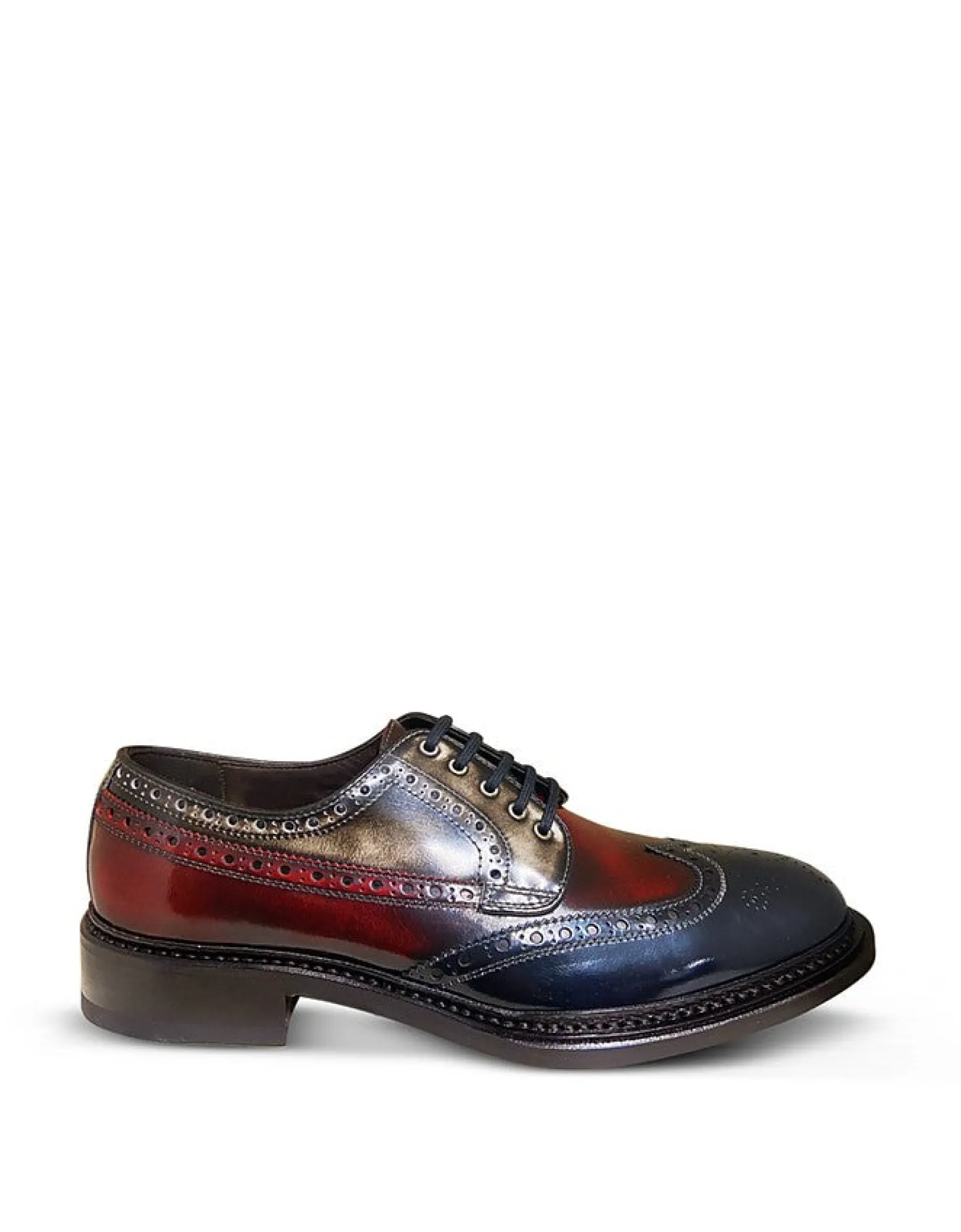 Red, White & Blue/Black Leather Wingtip Derby Shoes<Forzieri Store