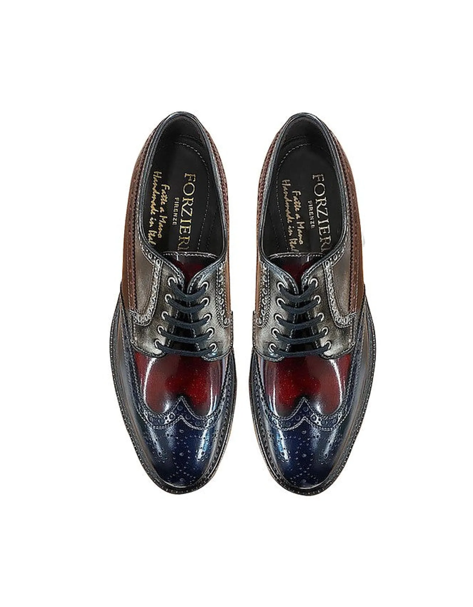 Red, White & Blue/Black Leather Wingtip Derby Shoes<Forzieri Store