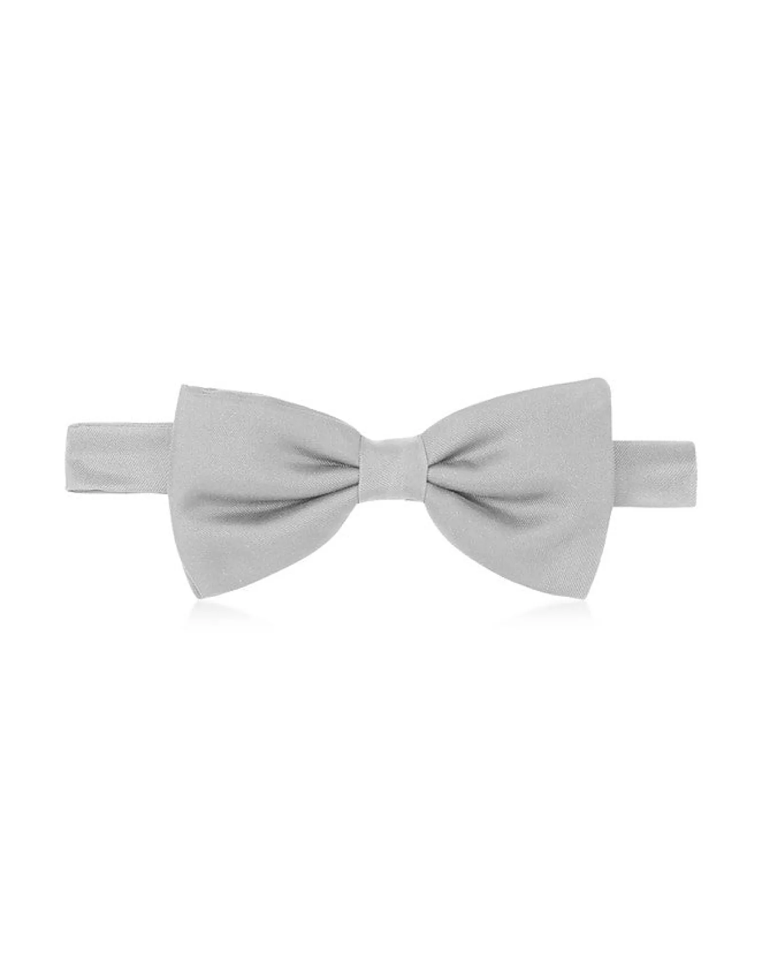 Silver Solid Pre-Tied Twill Silk Bowtie<Forzieri Fashion