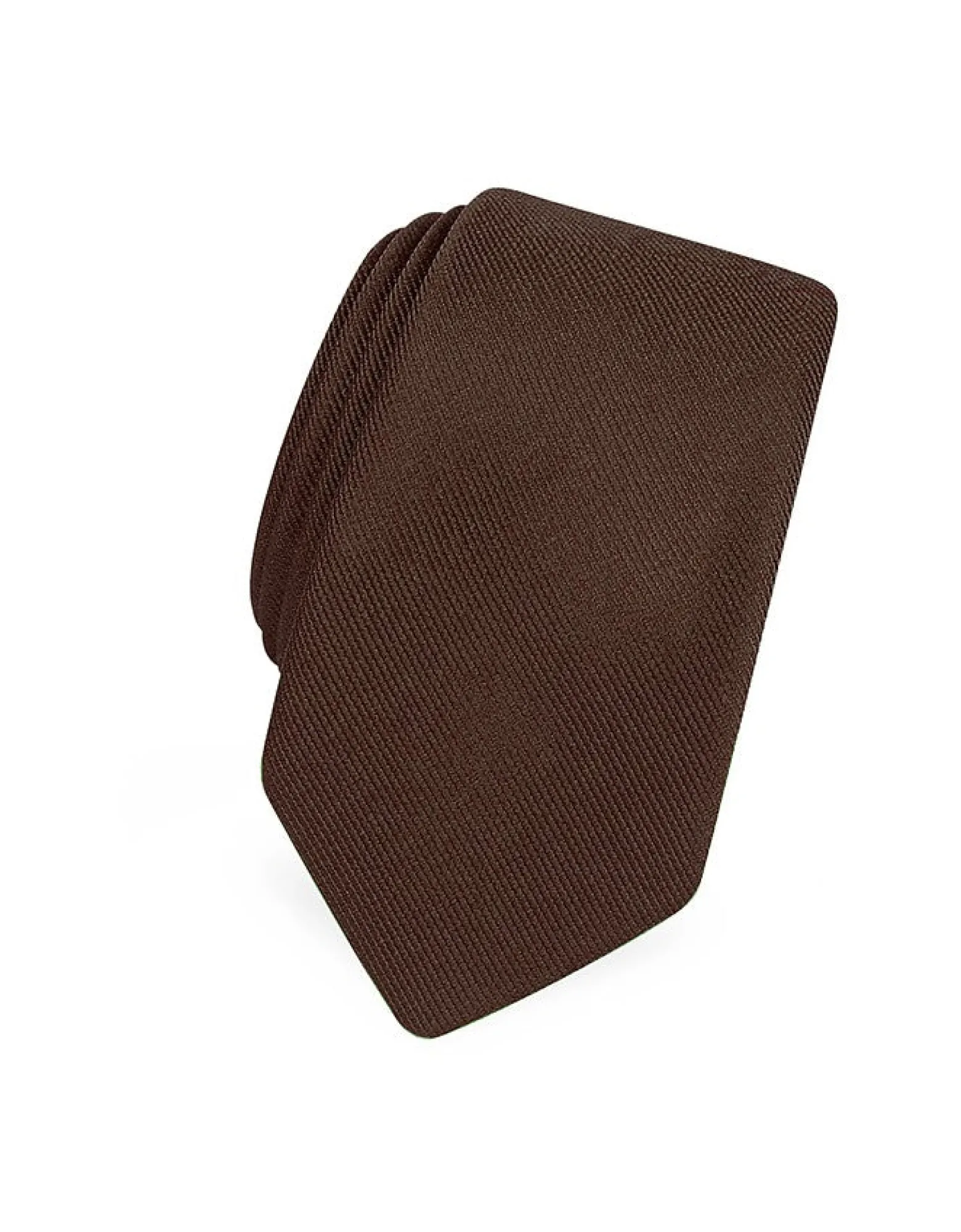 Solid Brown Twill Silk Narrow Tie<Forzieri Shop